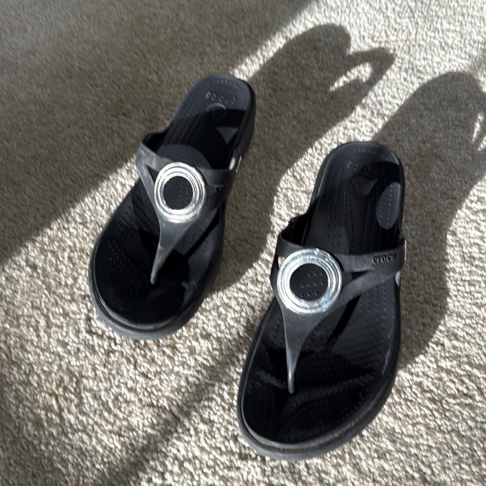 Croc wedge sandals with silver buckle